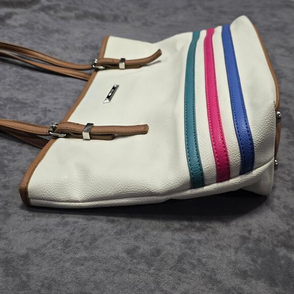 Nine West White Striped Tote Shoulder Bag Purse - Picture 4 of 11